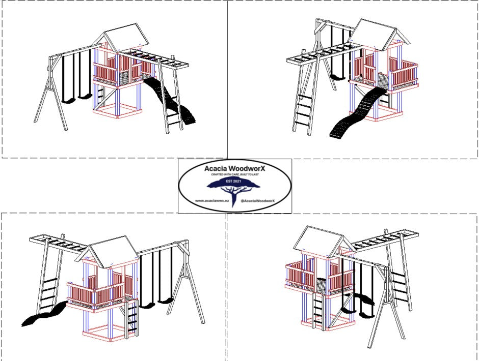 Standard 1.8mx1.2m Balcony Tower (#2) - Monkey Bars, slide & swings