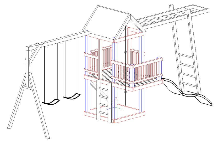 Standard 1.8mx1.2m Balcony Tower (#2) - Monkey Bars, slide & swings