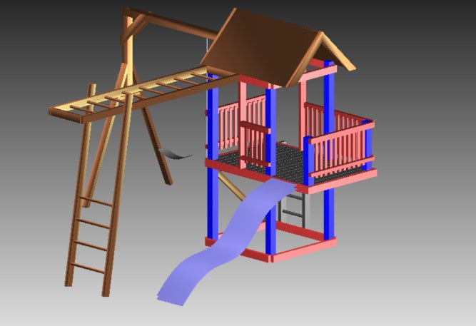 Standard 1.8mx1.2m Balcony Tower (#2) - Monkey Bars, slide & swings