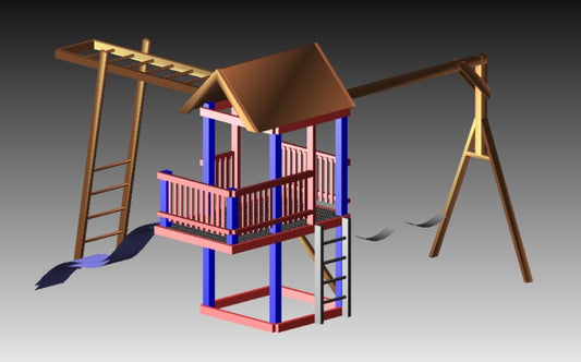 Standard 1.8mx1.2m Balcony Tower (#2) - Monkey Bars, slide & swings