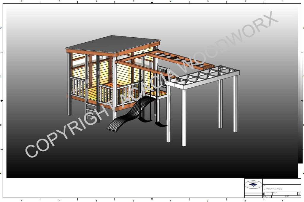 Playhouse (#3) - Large Painted/Stained with slide, monkey bars, swings and pergola