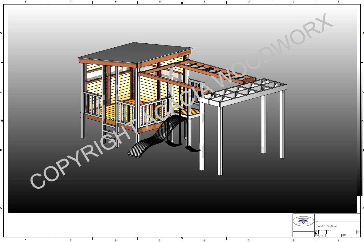 Acacia Playhouse (#3) - Large Painted with slide, monkey bars, swings and pergola