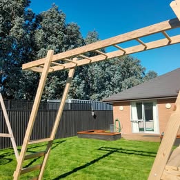 Small Wooden Playground with Monkey Bars & Swings - No Slide