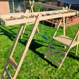 Small Wooden Playground with Monkey Bars & Swings - No Slide