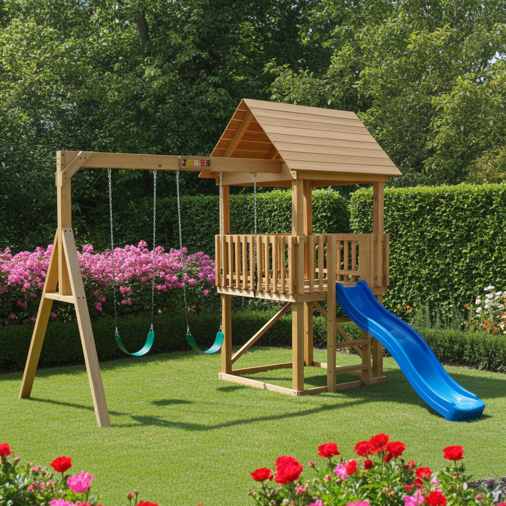 Large 1.5mx1.5m Play Tower (#5) - with slide and HD swings