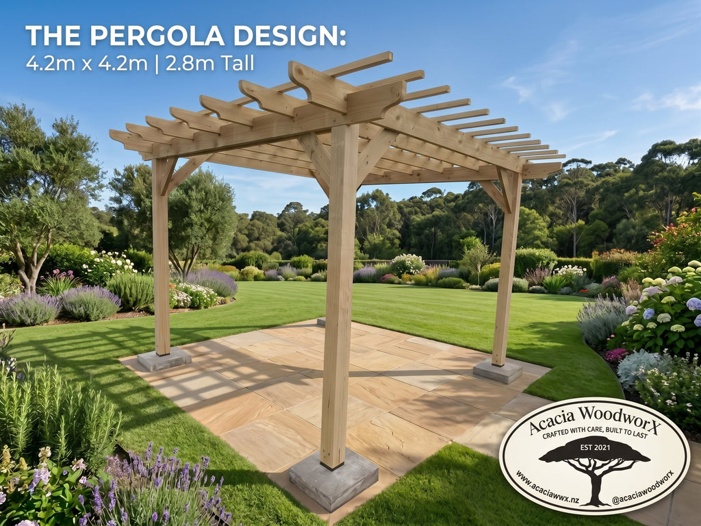 4.2m x 4.2m Freestanding Pergola Frame (#2) | H3.2 SG8 Pine | NZ Made