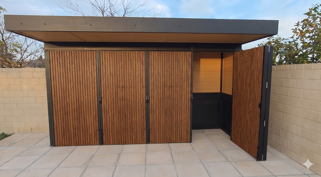 BBQ Enclosure (#4) 4.2m, Bifold WPC Doors & Canopy Roof | Outdoor Kitchen Cover NZ