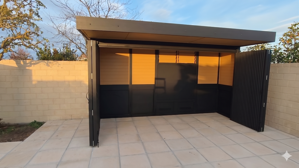 BBQ Enclosure (#4) 4.2m, Bifold WPC Doors & Canopy Roof | Outdoor Kitchen Cover NZ