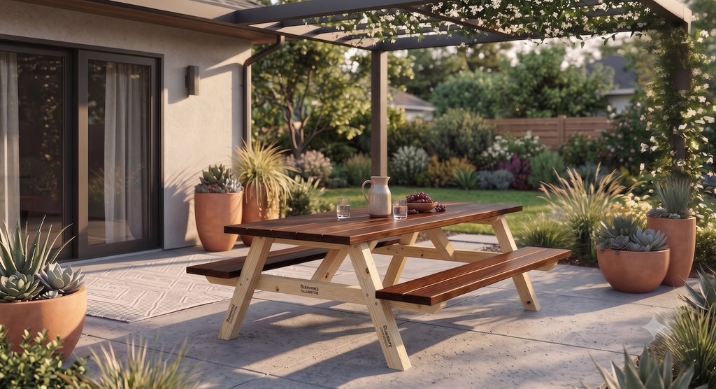 American Contemporary Style Picnic Table - Kwila — Seats 4 to 10+