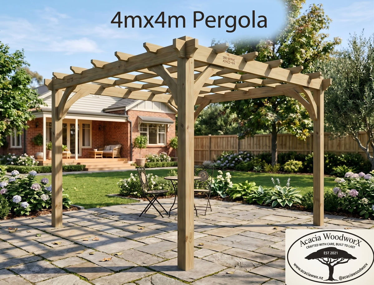 4m x 4m Freestanding Pergola Frame (#1) | H3.2 SG8 Pine | NZ Made