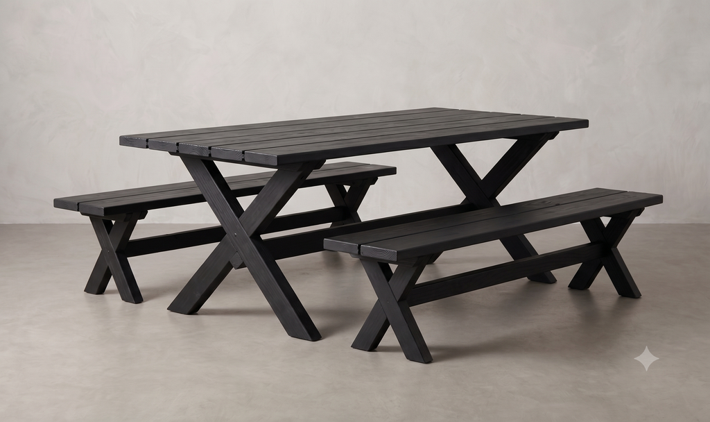 Premium Radiata X-Table with matching Benches