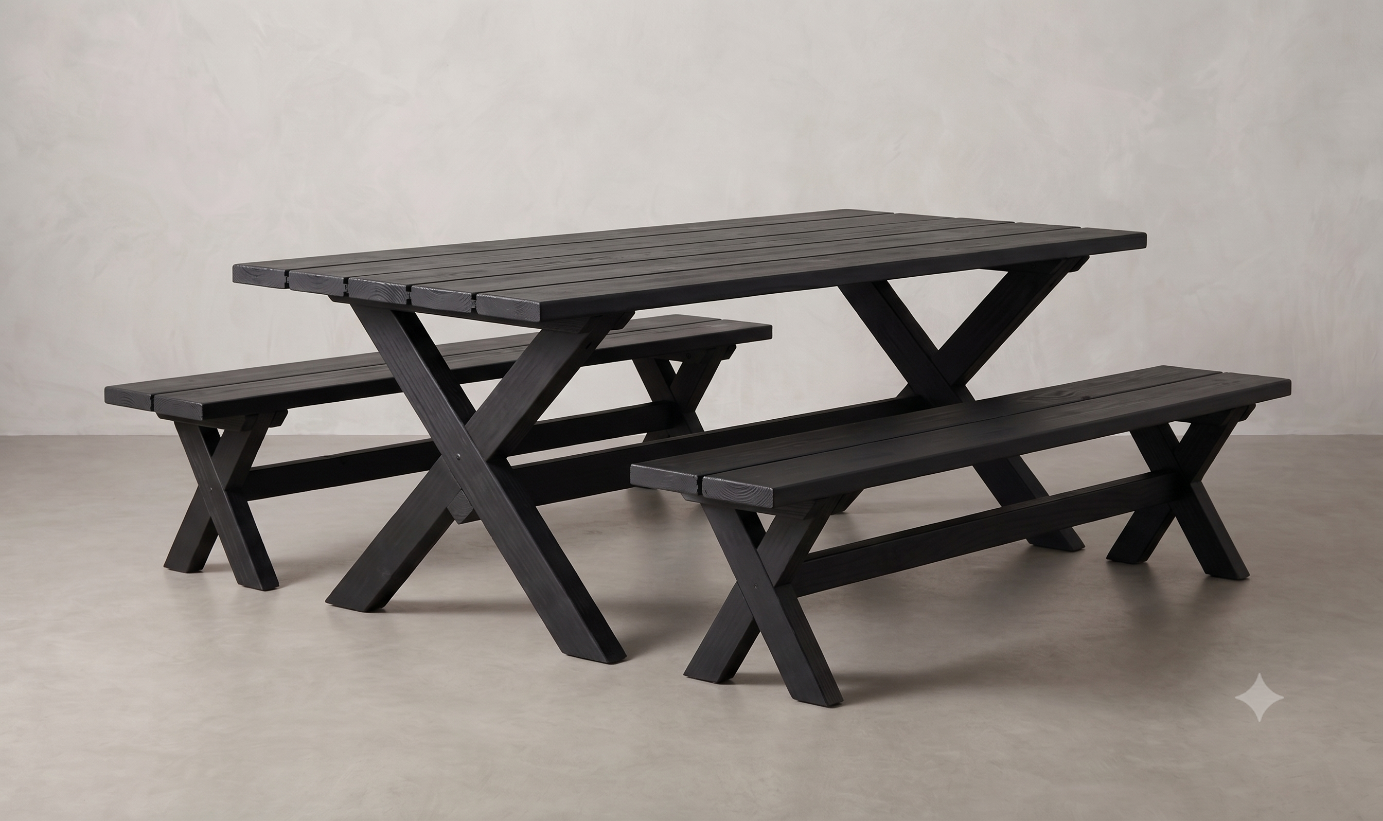 Premium Radiata X-Table with matching Benches