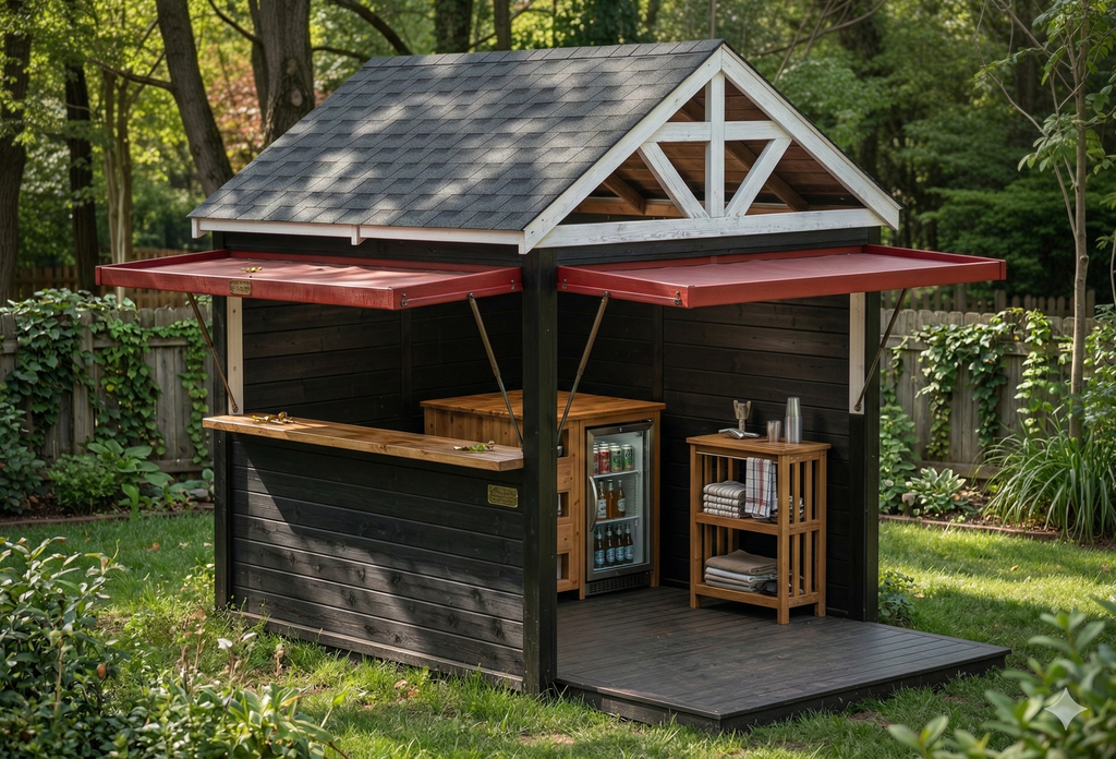 BBQ Bar & Kitchen Complete (#2) 2.4mx2.4m, Flip-canopy, Bar Counter, Fitted out | Outdoor Kitchen Cover NZ
