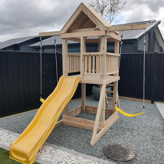 1.2mx1.2m Playground Tower (#3) - with slide, sandpit and swings