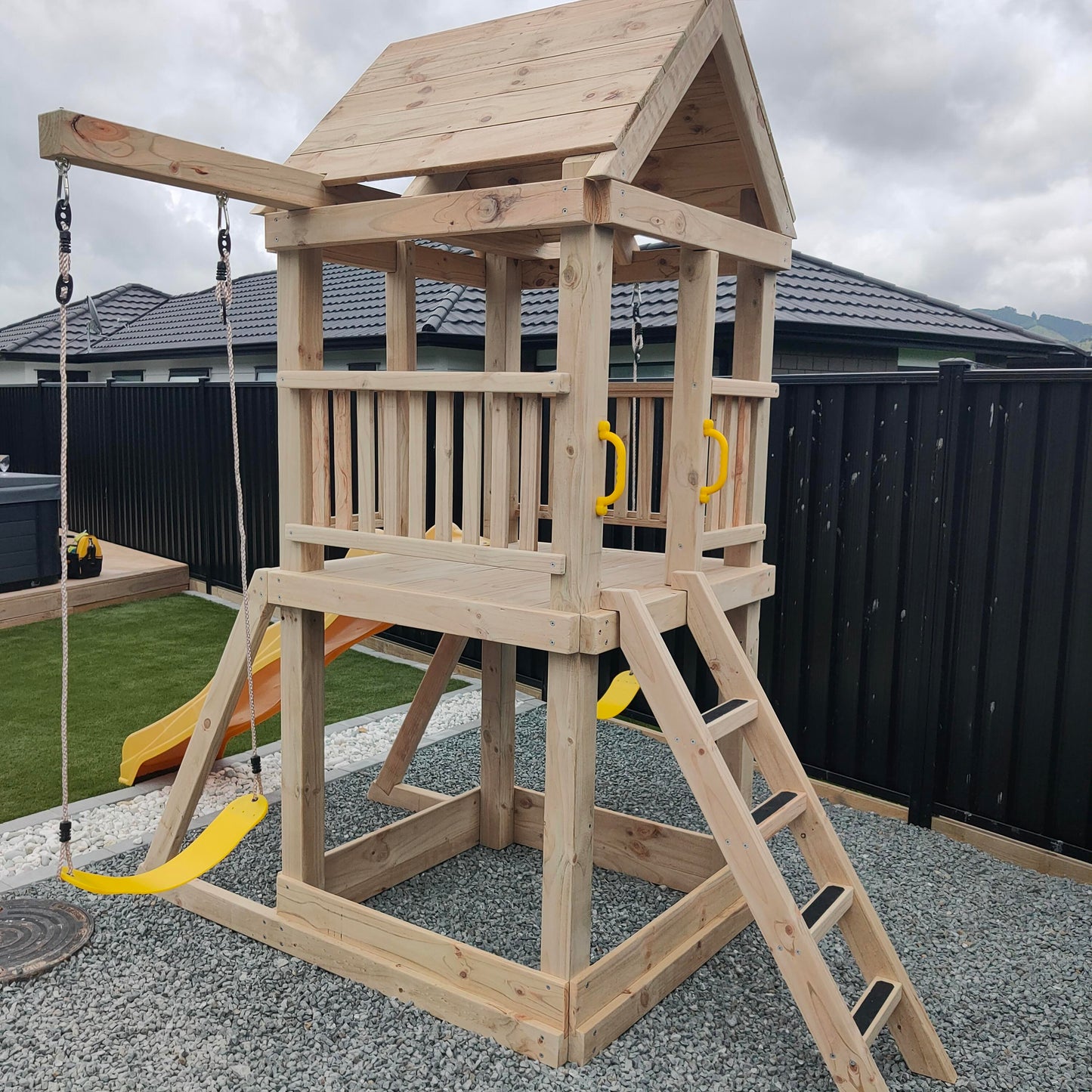 1.2mx1.2m Playground Tower (#3) - with slide, sandpit and swings