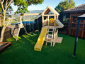 Standard 1.2mx1.2m Play Tower (#6) - with shopfront, patio, slide and swings