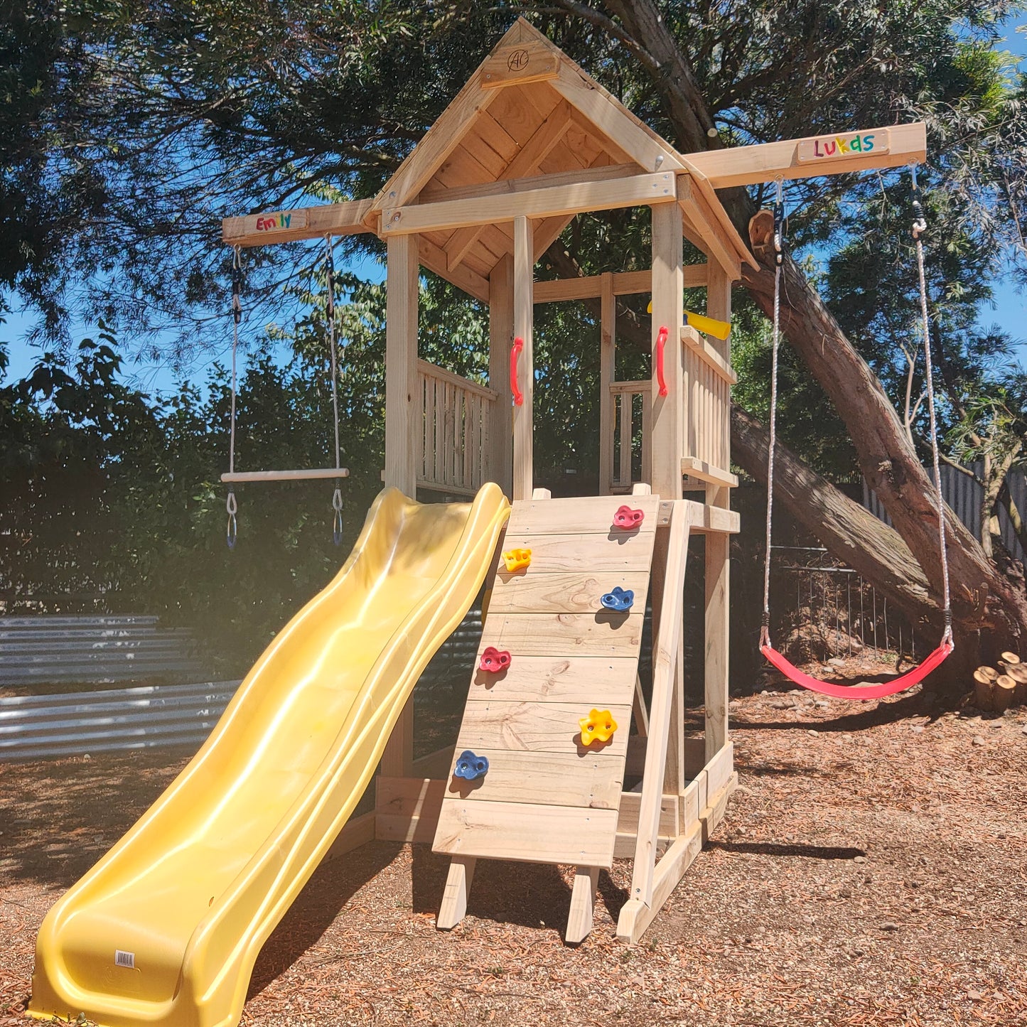 1.2mx1.2m Playground Tower (#3) - with slide, sandpit and swings