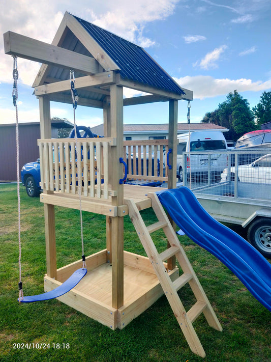 1.2mx1.2m Playground Tower (#3) - with slide, sandpit and swings