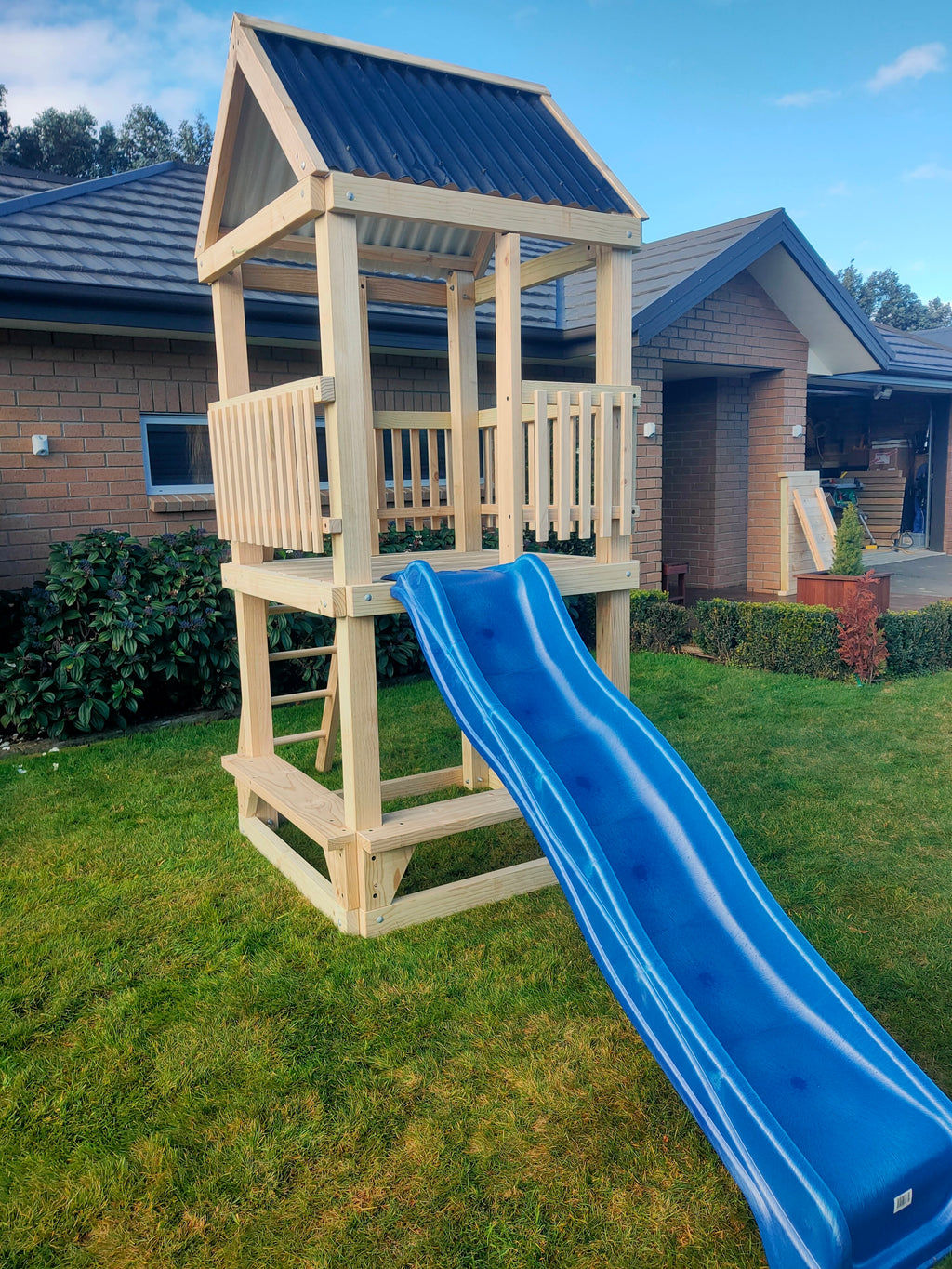 Timber Play Tower with Wave Slide – 1.2m x 1.2m Backyard Playground