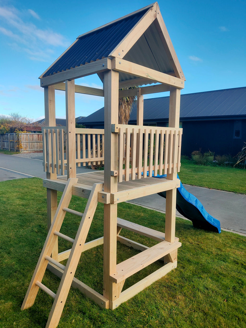 Timber Play Tower with Wave Slide – 1.2m x 1.2m Backyard Playground
