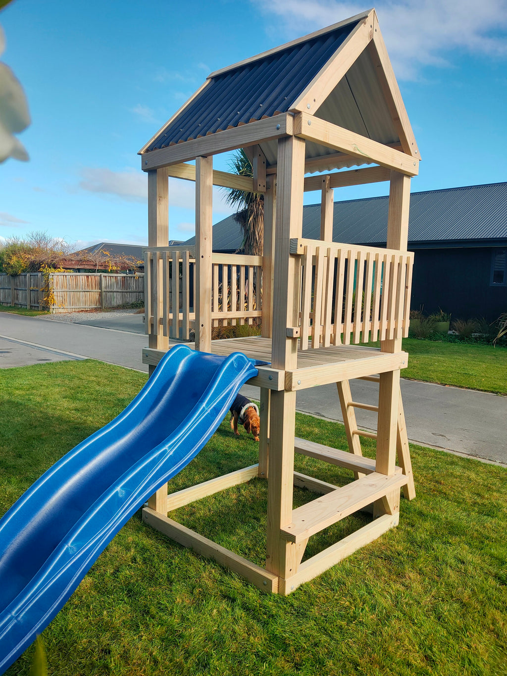 Timber Play Tower with Wave Slide – 1.2m x 1.2m Backyard Playground