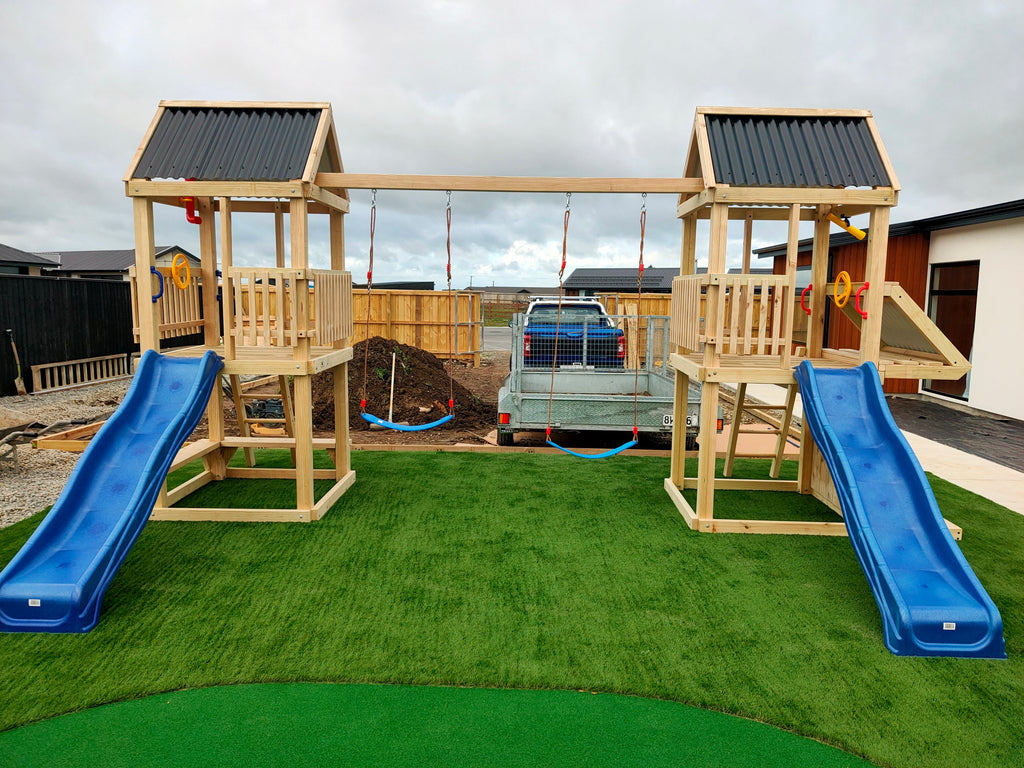 Standard 1.2mx1.2m Twin Tower Play Set (#7) - 2 x towers, with slides and swings
