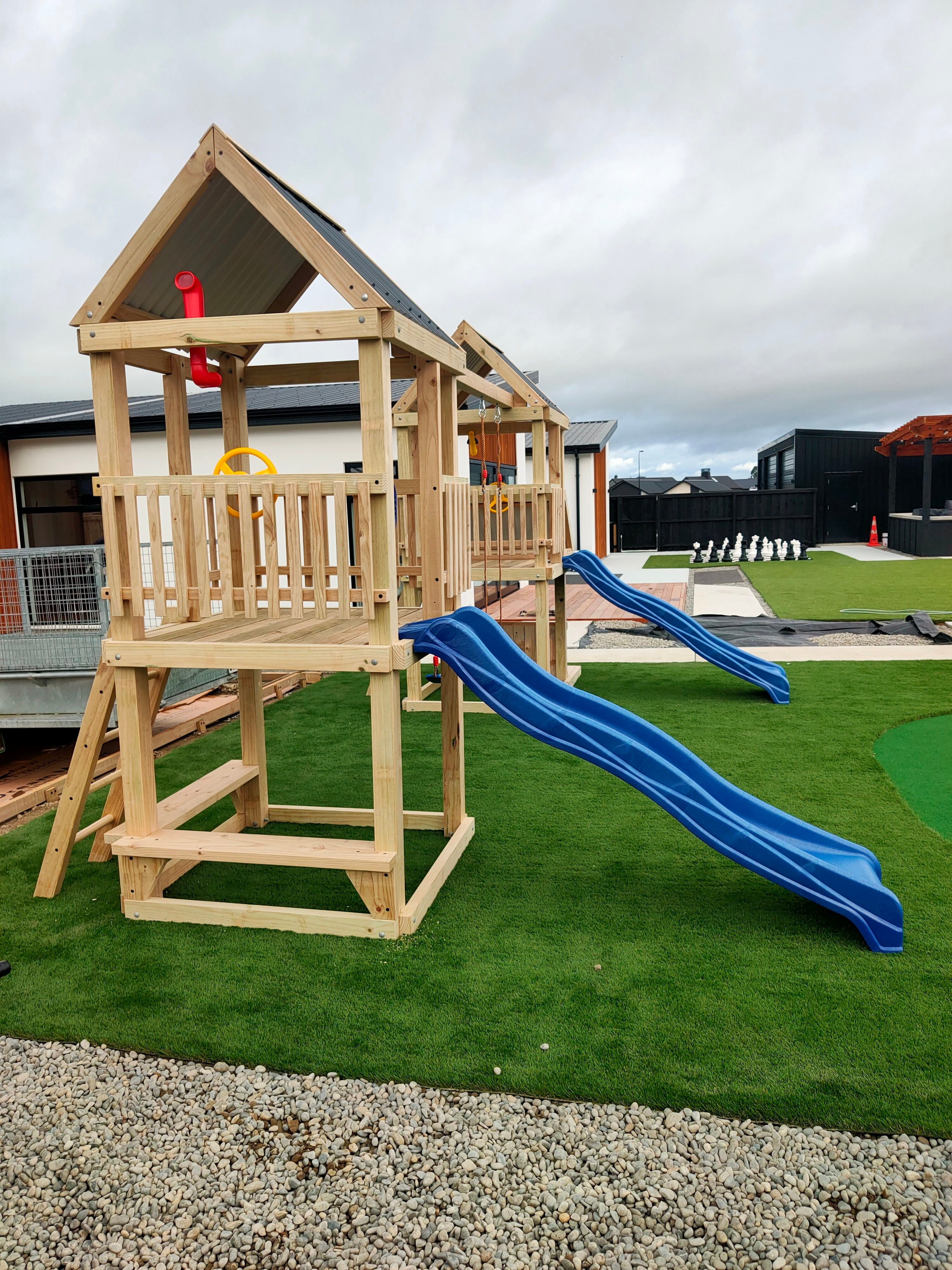 Standard 1.2mx1.2m Twin Tower Play Set (#7) - 2 x towers, with slides and swings