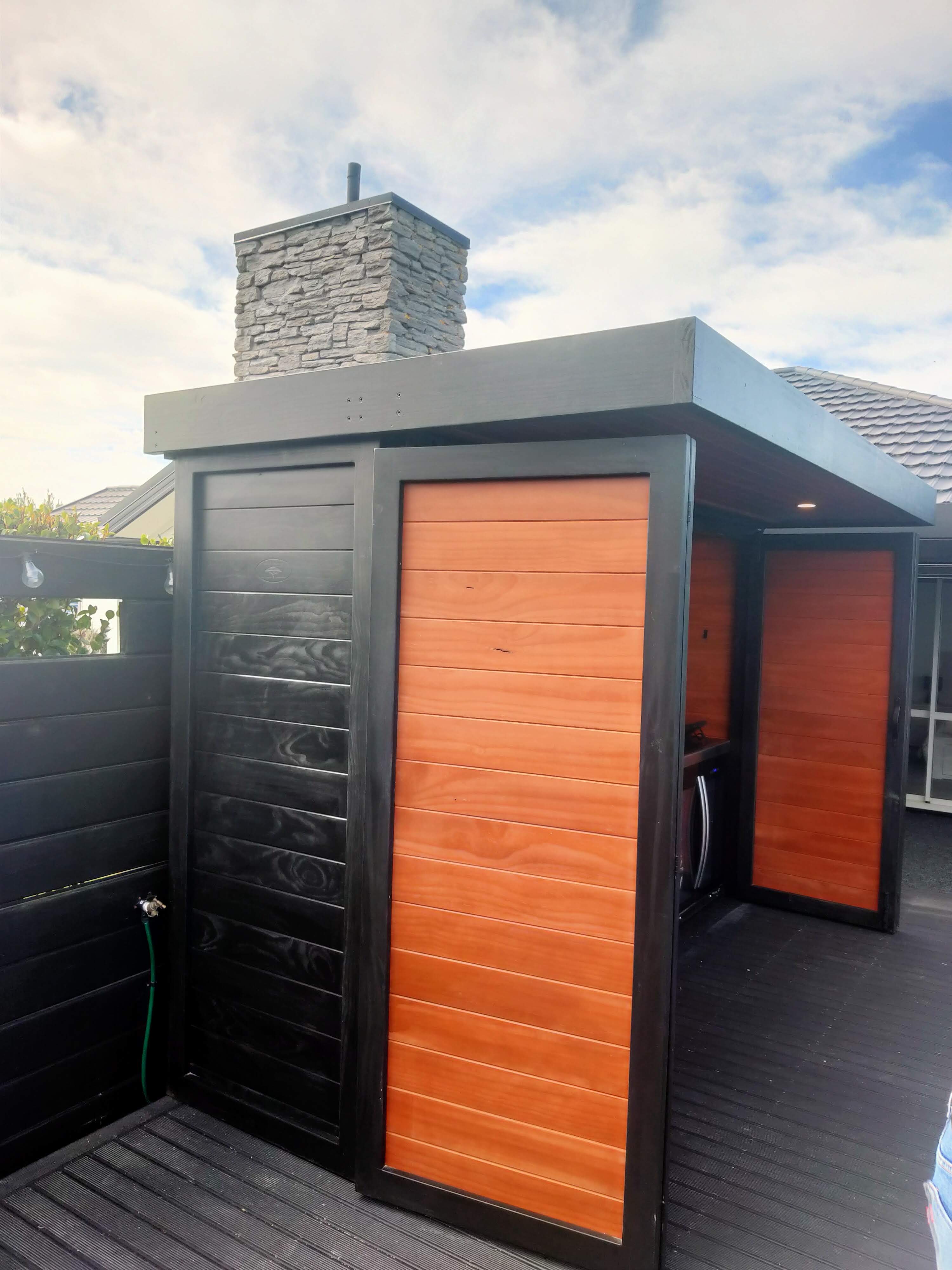 BBQ Enclosure (#2) Bifold Barn Style Doors and Cantilever Roof