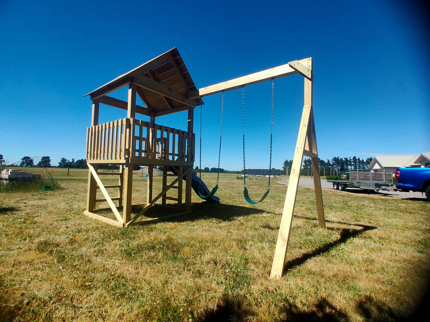 Large 1.5mx1.5m Play Tower (#5) - with slide and HD swings