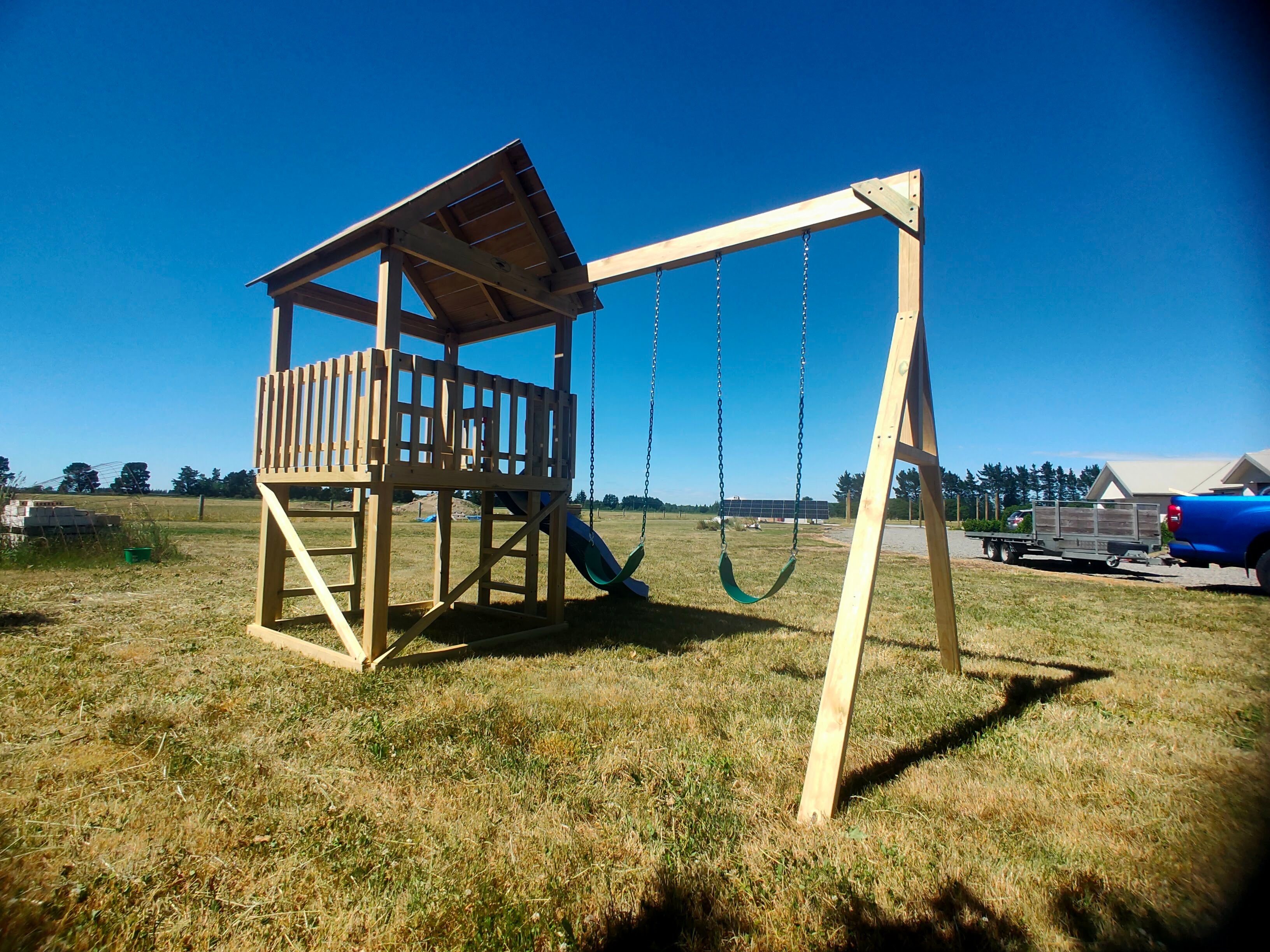 Large 1.5mx1.5m Play Tower (#5) - with slide and HD swings