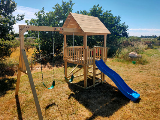 Large 1.5mx1.5m Play Tower (#5) - with slide and HD swings