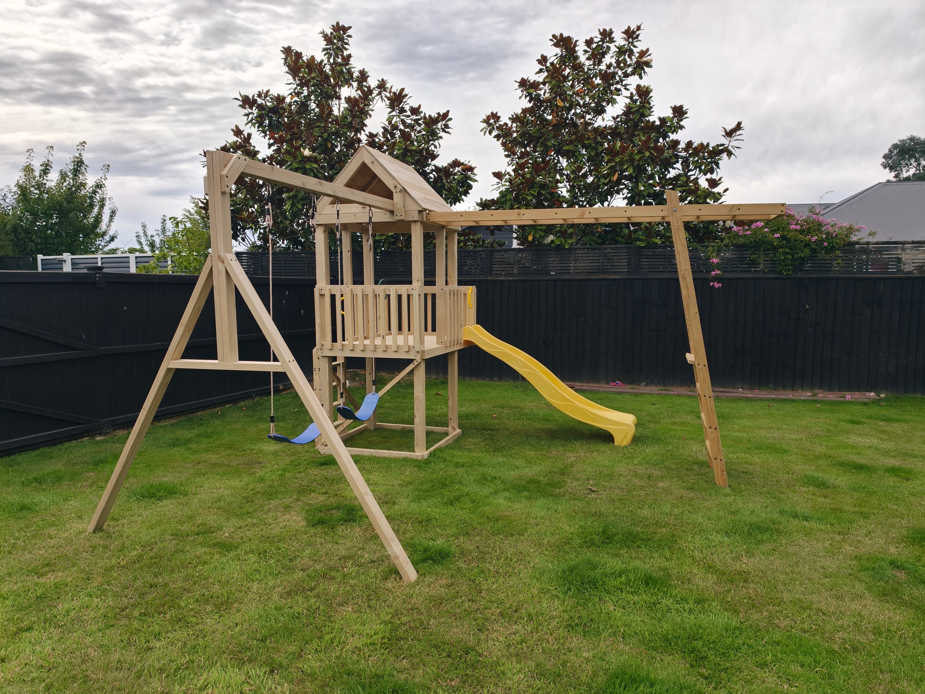 Standard 1.8mx1.2m Balcony Tower (#2) - Monkey Bars, slide & swings