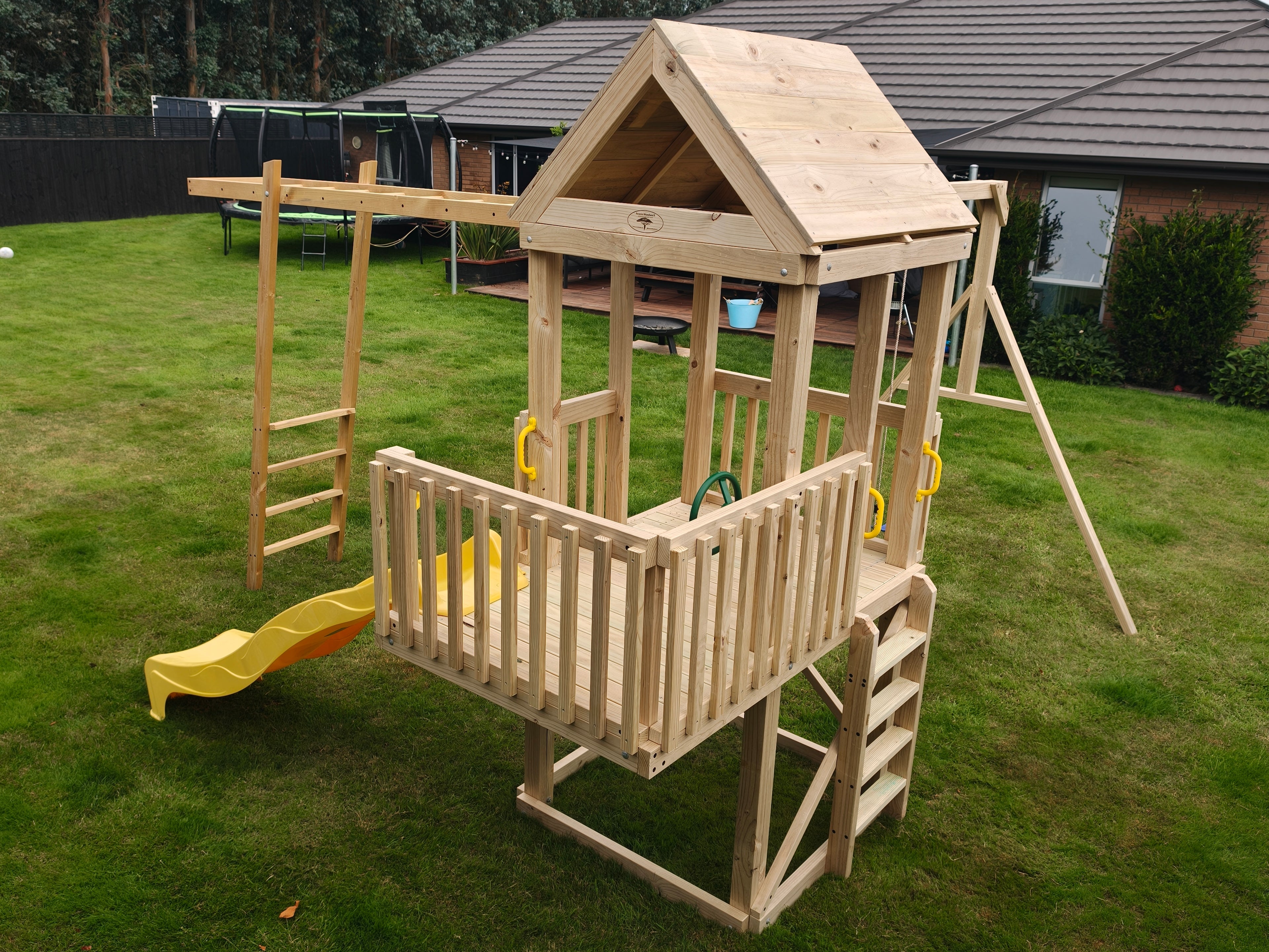 Standard 1.8mx1.2m Balcony Tower (#2) - Monkey Bars, slide & swings