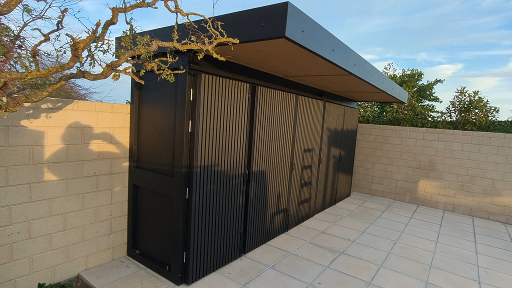 BBQ Enclosure (#5) 5.3m, Bifold WPC Doors, Canopy Roof & Storage | Outdoor Kitchen Cover NZ