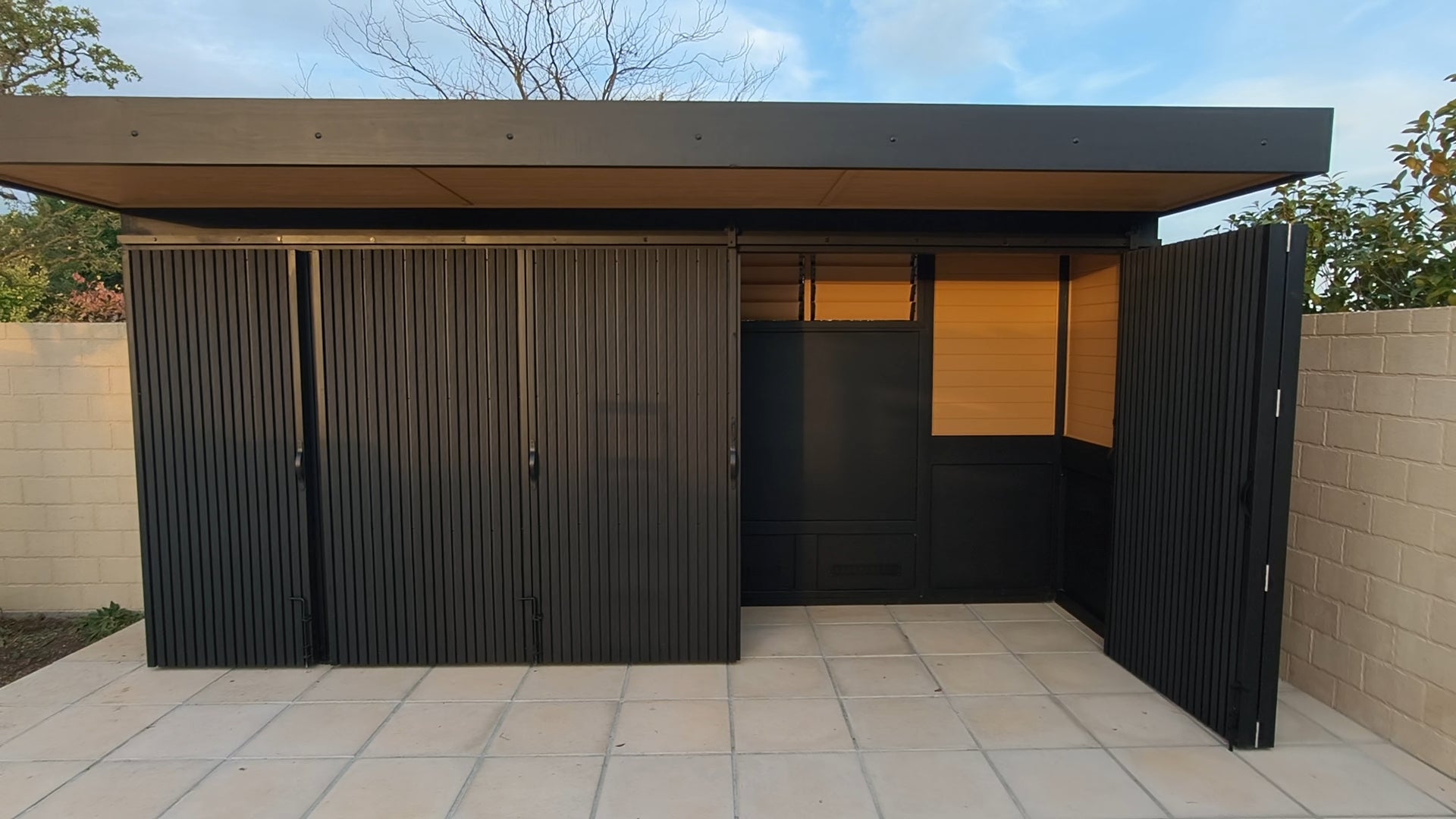 BBQ Enclosure Extra Wide (#4) Bifold Barn Style Doors, Cantilever Roof and Storage