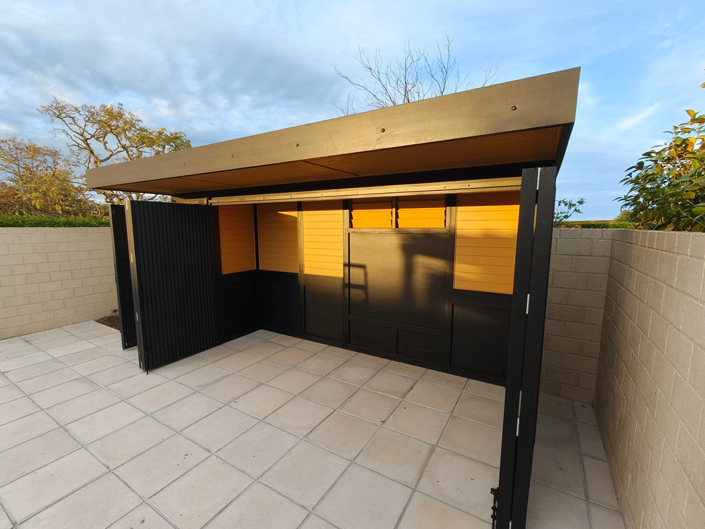 BBQ Enclosure (#5) 5.3m, Bifold WPC Doors, Canopy Roof & Storage | Outdoor Kitchen Cover NZ