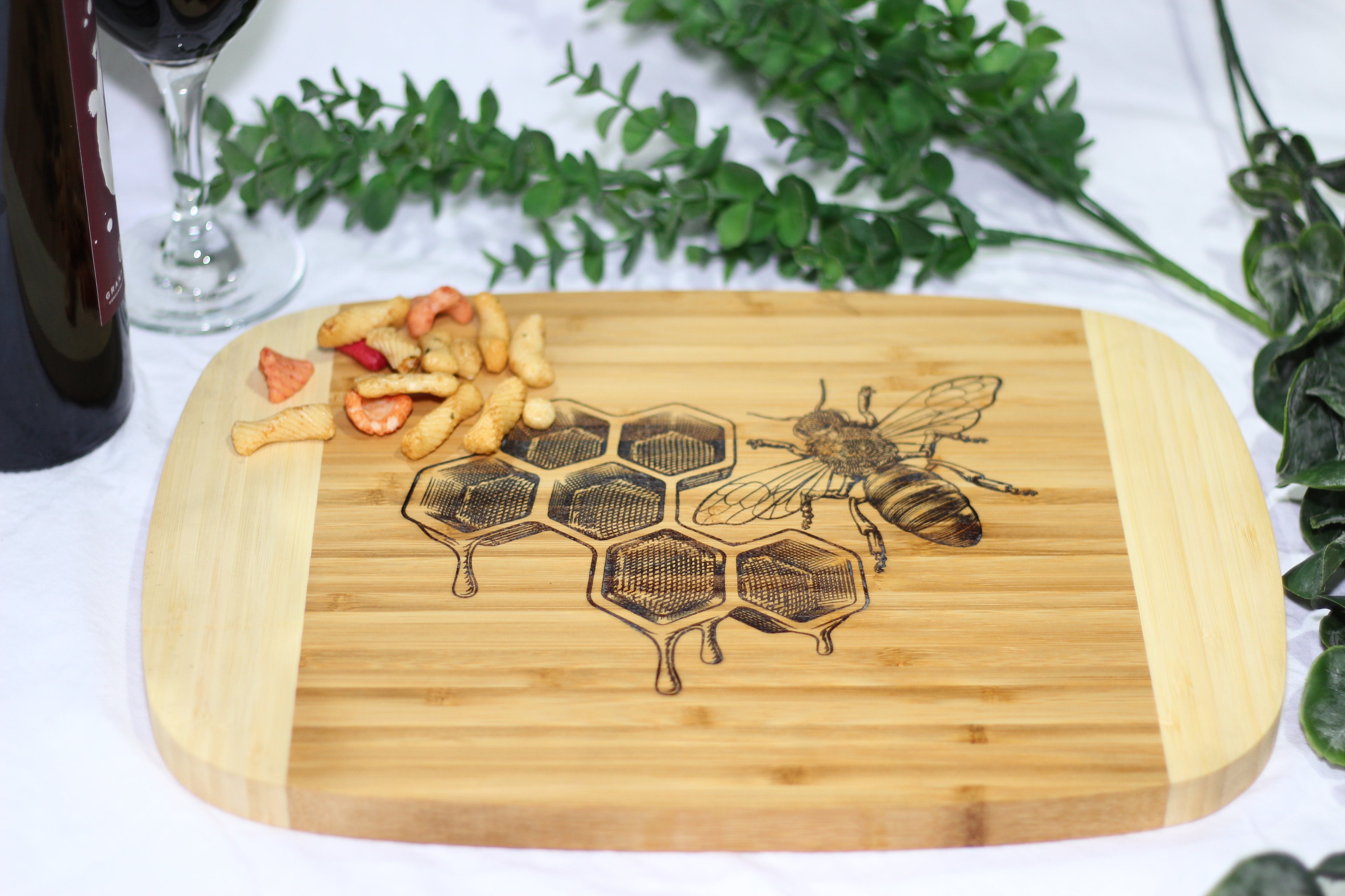 Bee Engraved Bamboo Serving Board