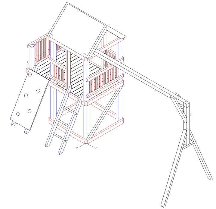 1.2mx1.2m Playground Tower (#8) - balcony version, with slide and swings
