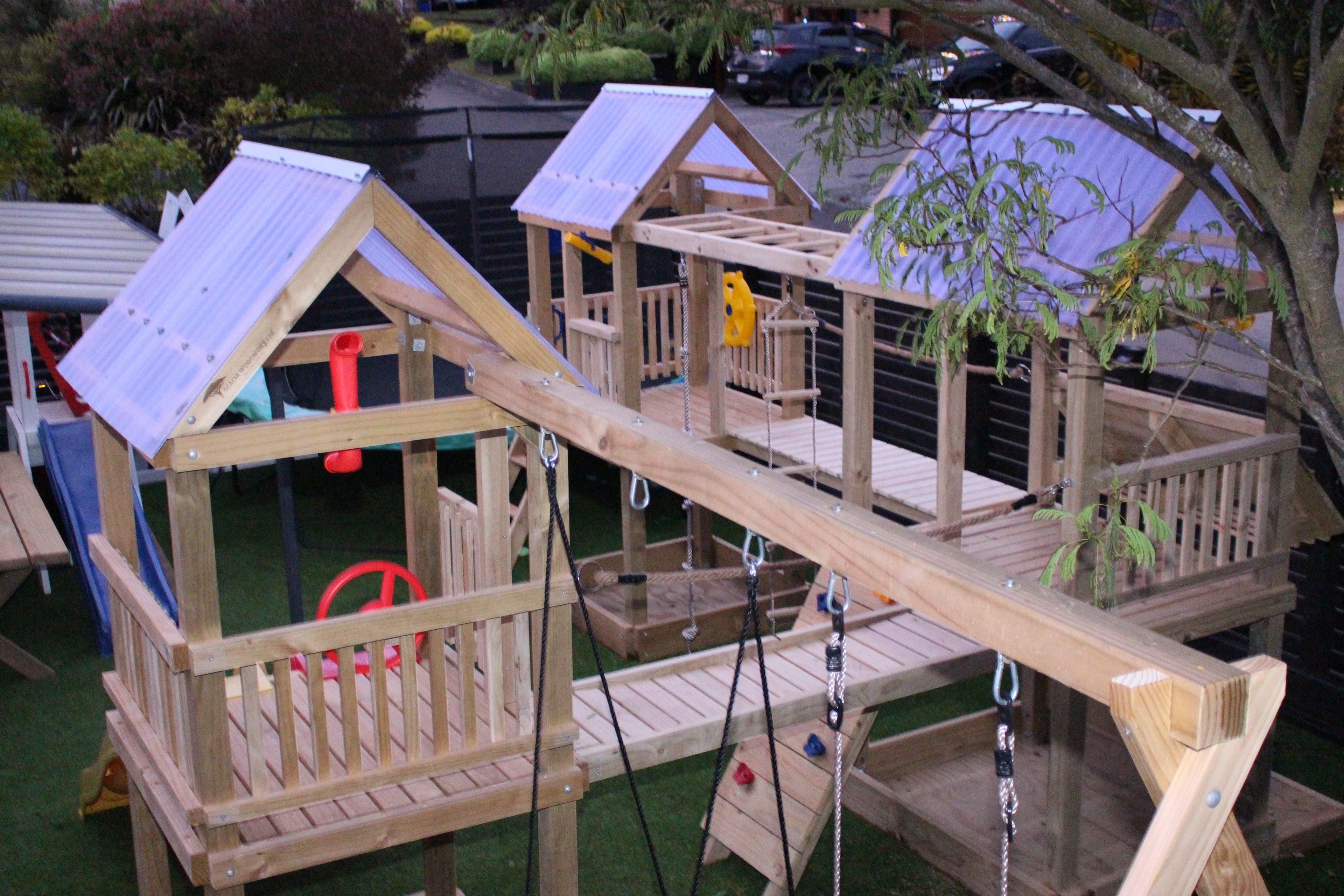 Triple Tower Playground (#11) - 3 x towers, with slides, monkey bars, bridges, swings and more