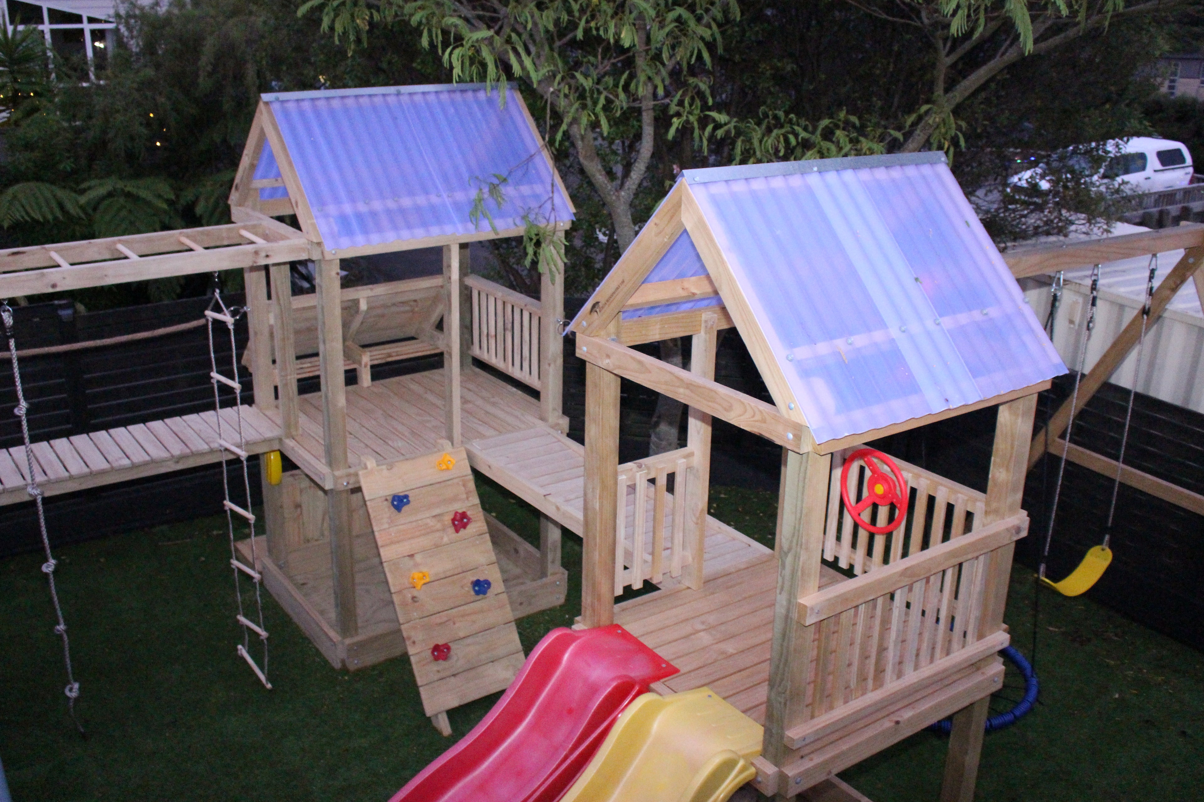 Triple Tower Playground (#11) - 3 x towers, with slides, monkey bars, bridges, swings and more