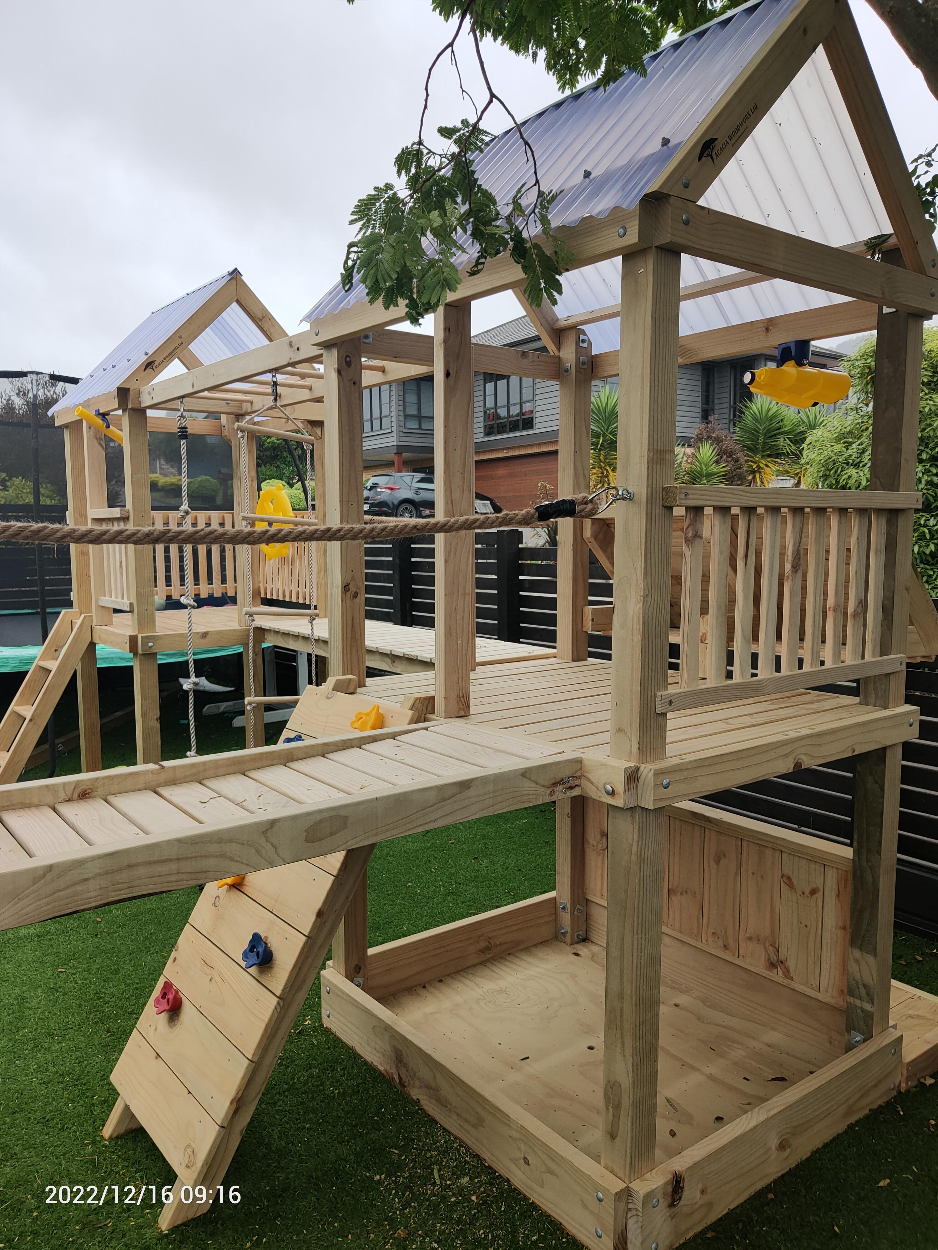 Triple Tower Playground (#11) - 3 x towers, with slides, monkey bars, bridges, swings and more