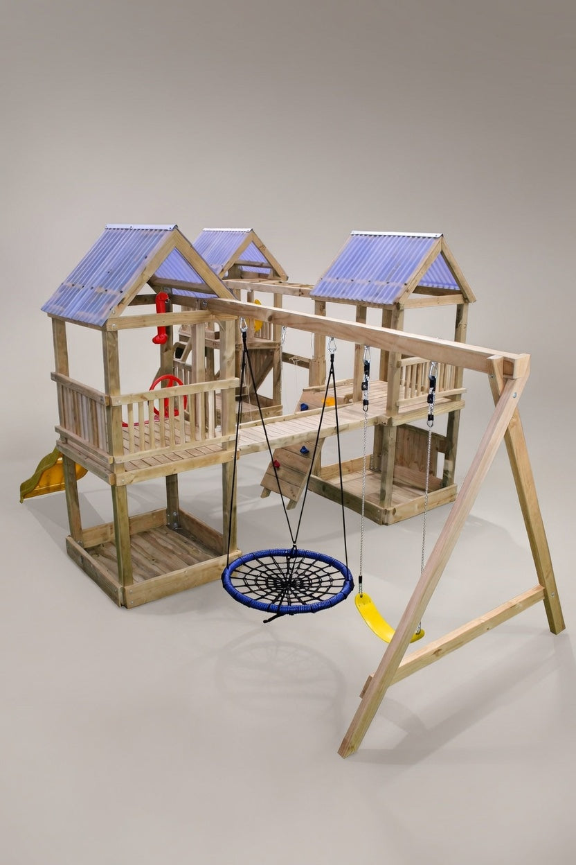 Triple Tower Playground (#11) - 3 x towers, with slides, monkey bars, bridges, swings and more