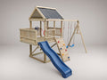 Large 2.1mx1.5m Balcony Tower (#1) - small rock wall, wave slide and swings