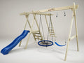 Small Wooden Playground Set with Monkey Bars, Slide & Net Swing