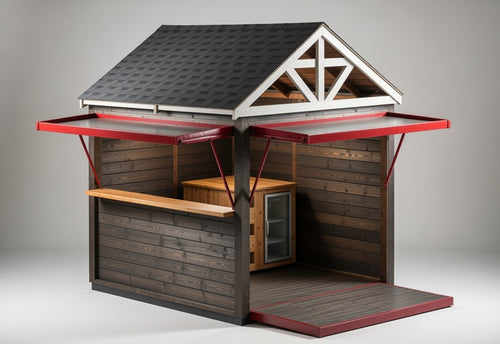 BBQ Bar & Kitchen Complete (#2) 2.4mx2.4m, Flip-canopy, Bar Counter, Fitted out | Outdoor Kitchen Cover NZ