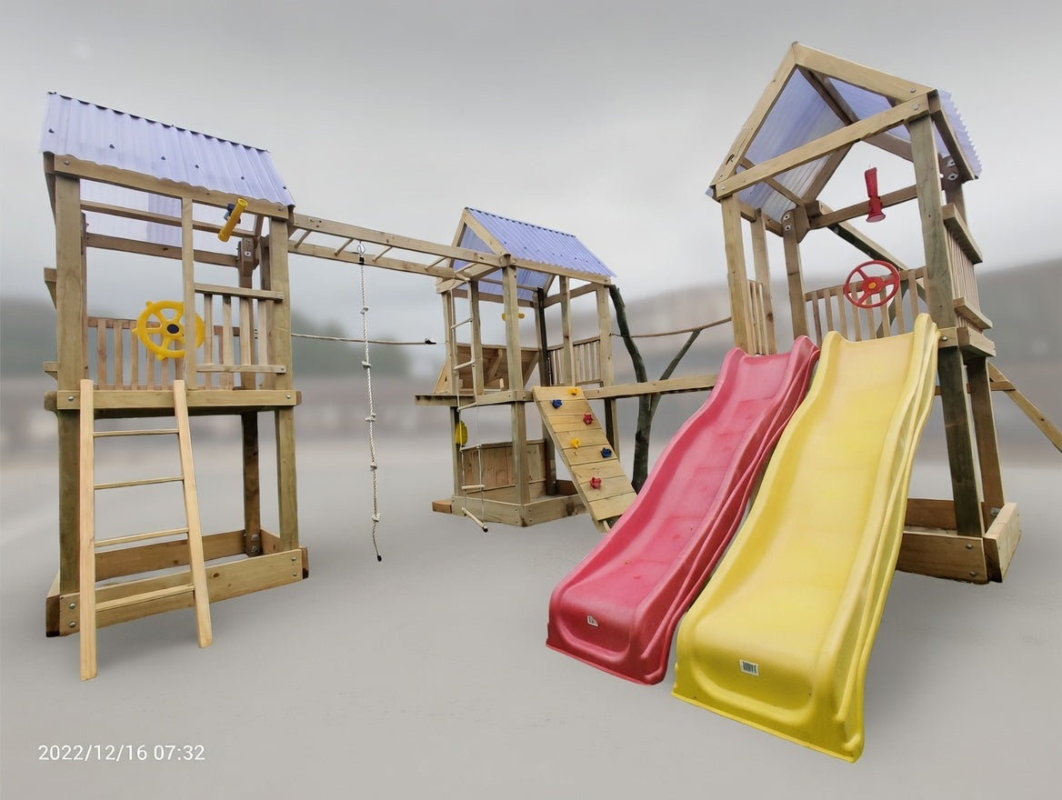 Triple Tower Playground (#11) - 3 x towers, with slides, monkey bars, bridges, swings and more