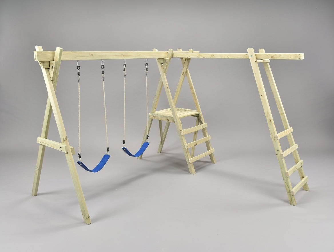 Small Wooden Playground with Monkey Bars & Swings - No Slide
