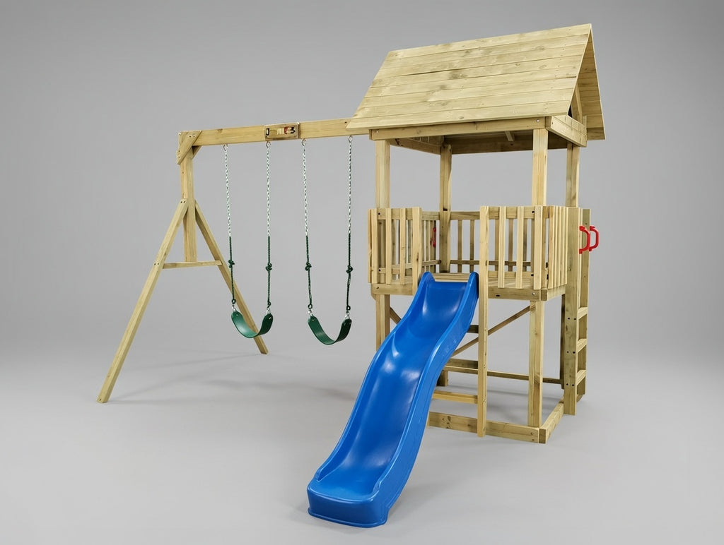 Large 1.5mx1.5m Play Tower (#5) - with slide and HD swings