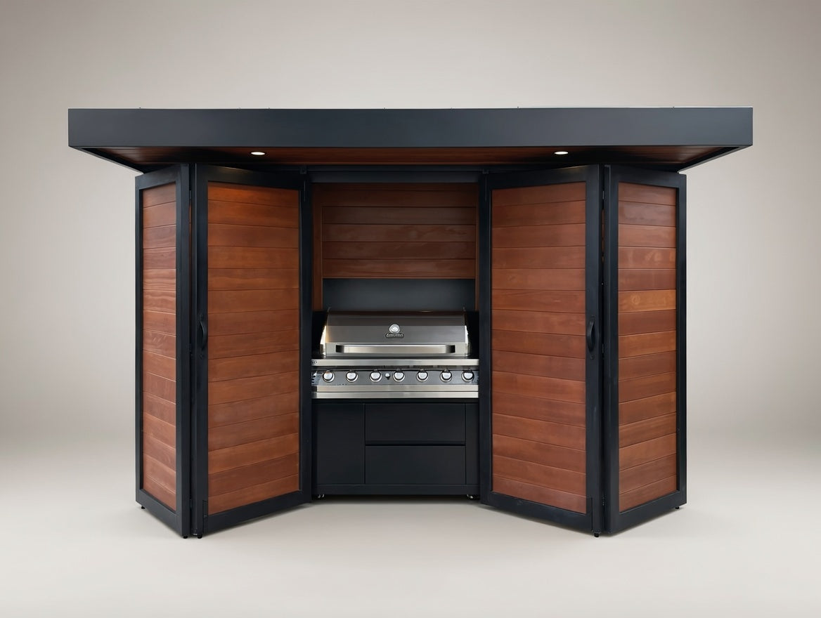 BBQ Enclosure (#2) Bifold Barn Style Doors and Cantilever Roof