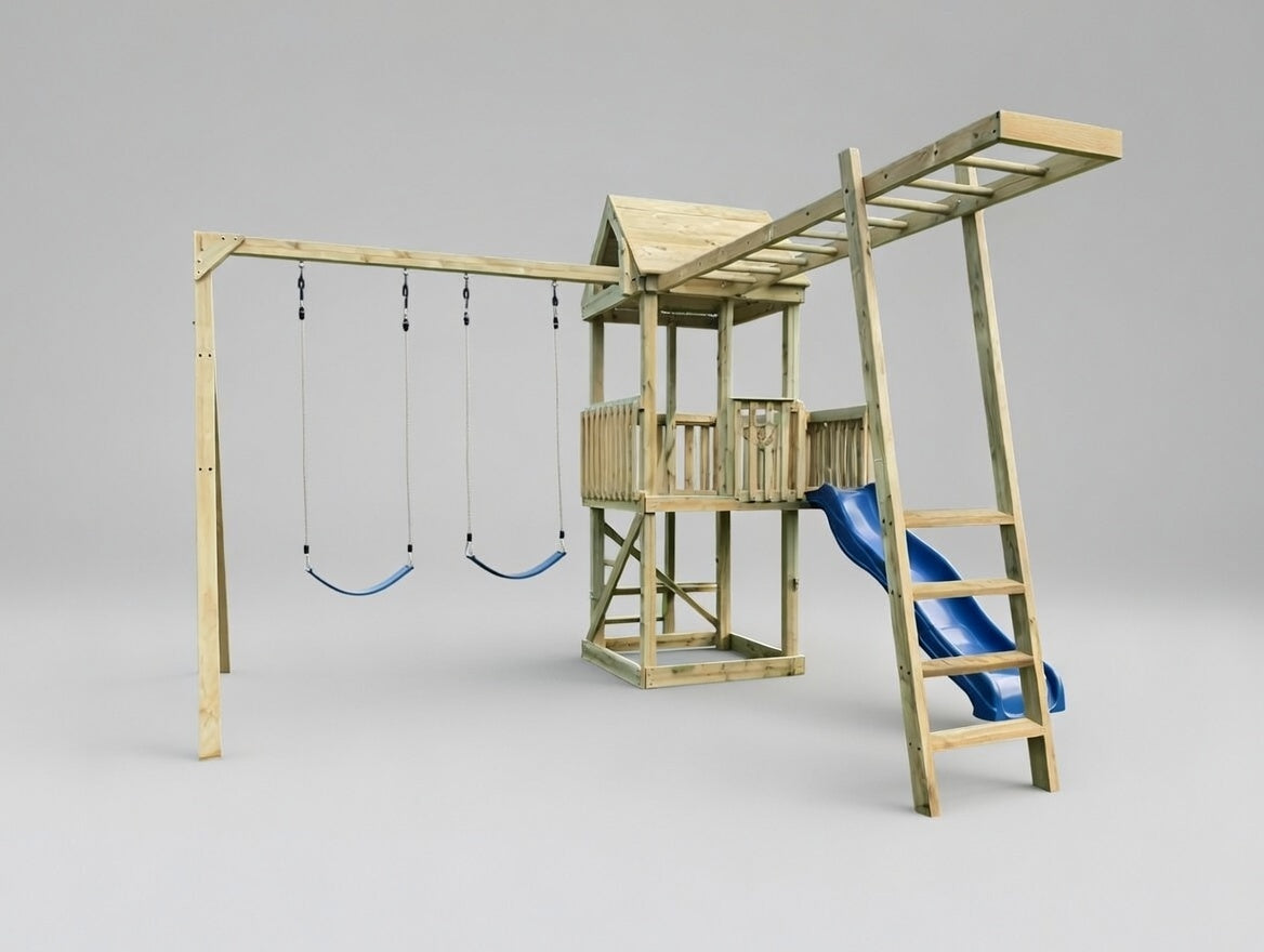 Standard 1.8mx1.2m Balcony Tower (#2) - Monkey Bars, slide & swings
